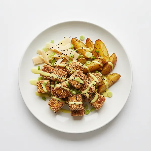 Kaffir Lime Potato With Sesame Tofu , Bamboo Shoot With Yuzu Dressing